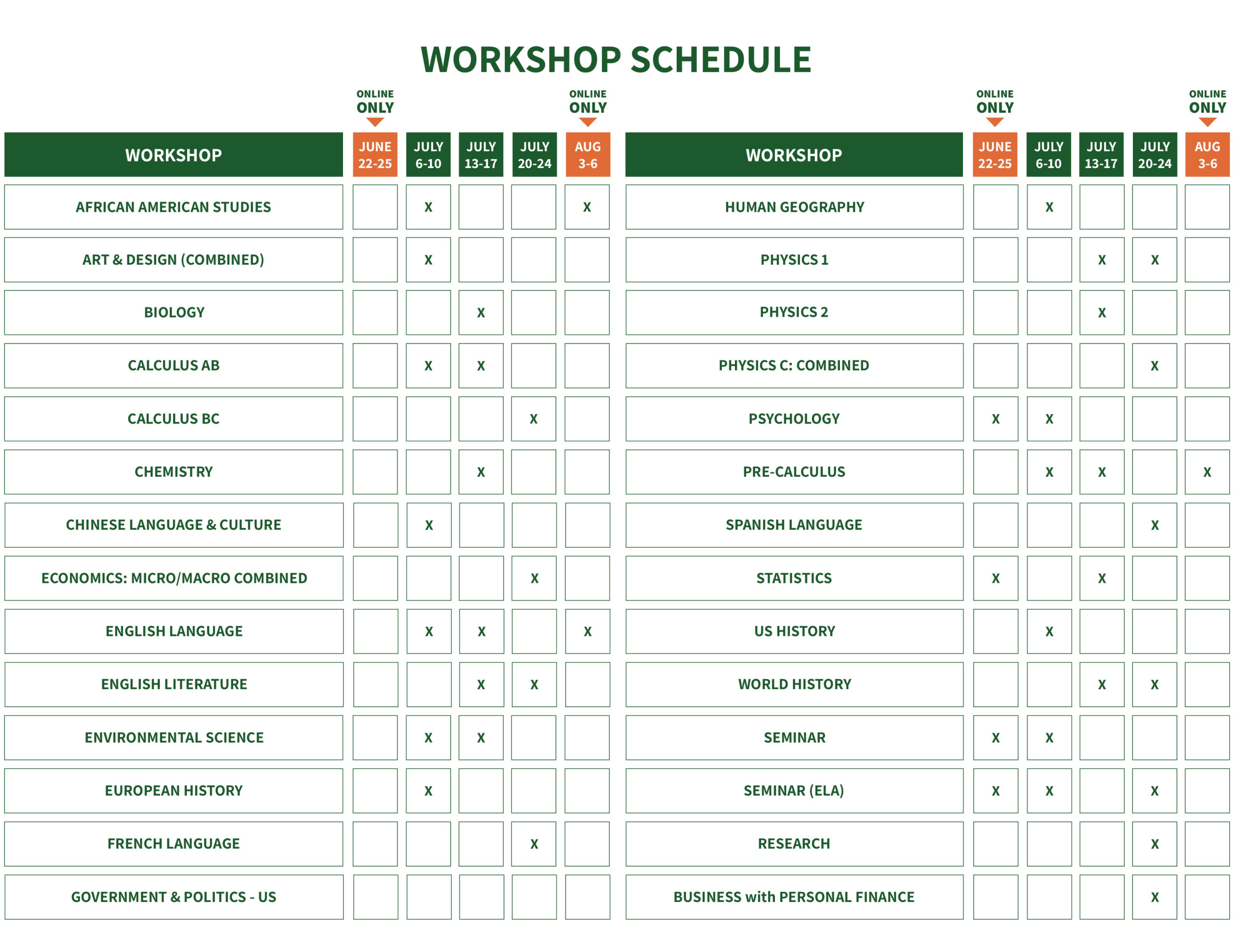 workshop schedule